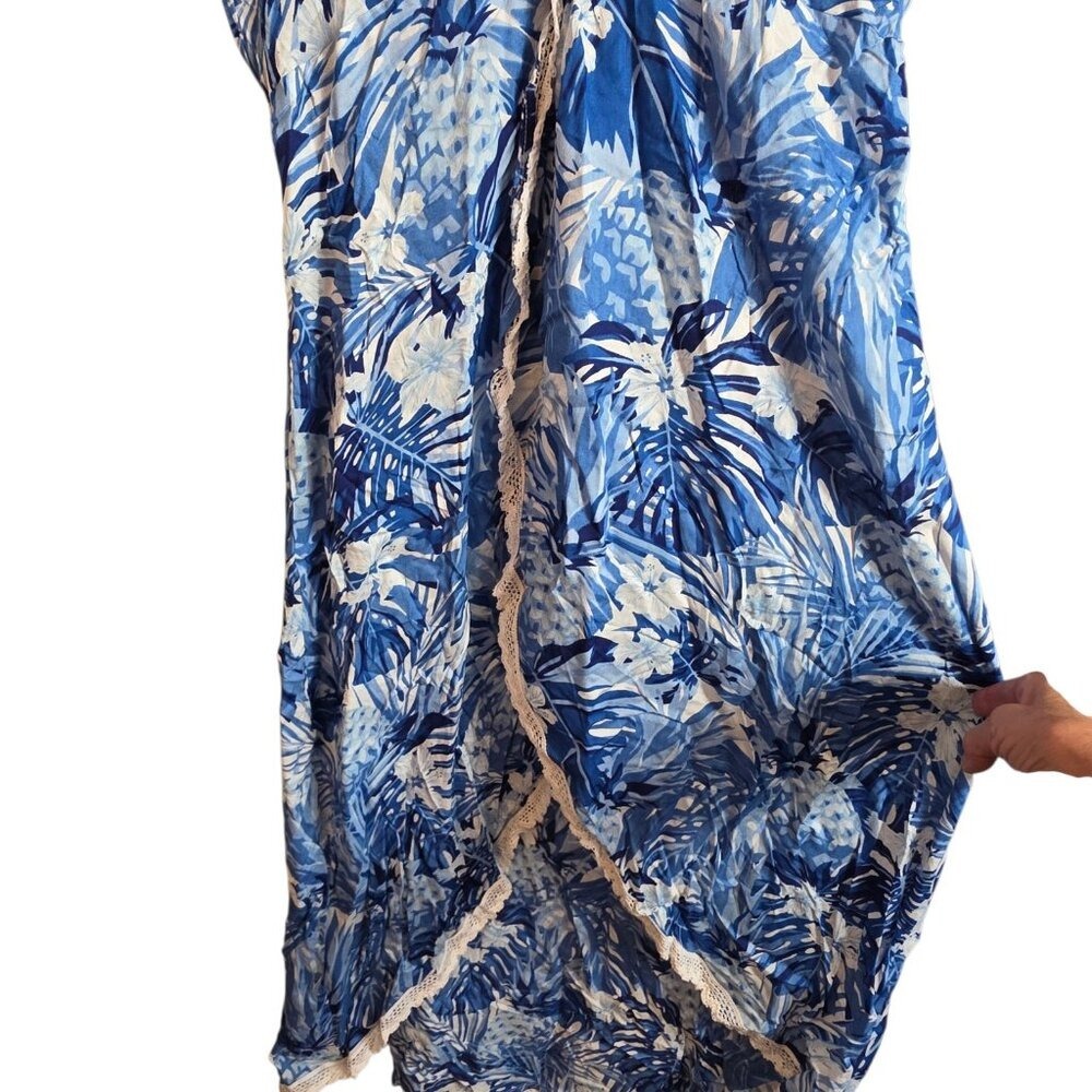 America & Beyond Blue Tropical Maxi Dress Boho Resort Vacation Flowy Beach XL - Picture 7 of 15